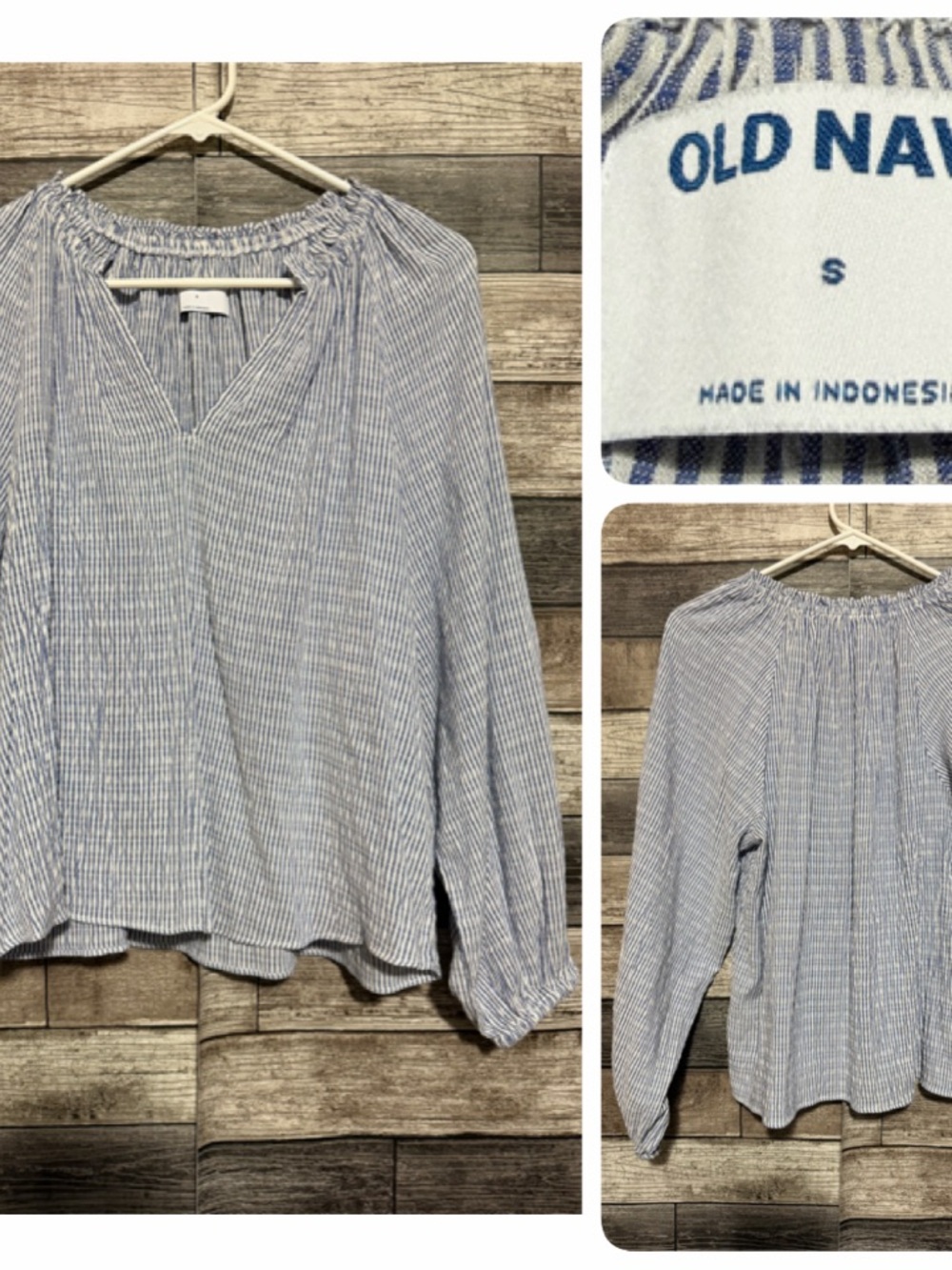 Old Navy Striped Peasant Blouse Women’s S Blue Rayon Blend Lightweight